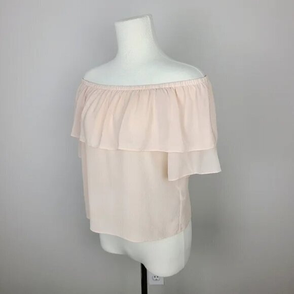 Marciano Blush Pink Silk Off the Shoulder Ruffle Top Small - Picture 6 of 16